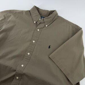 Ralph Lauren Blake Short Sleeve Button Down Polo Shirt Men Large Green Brown